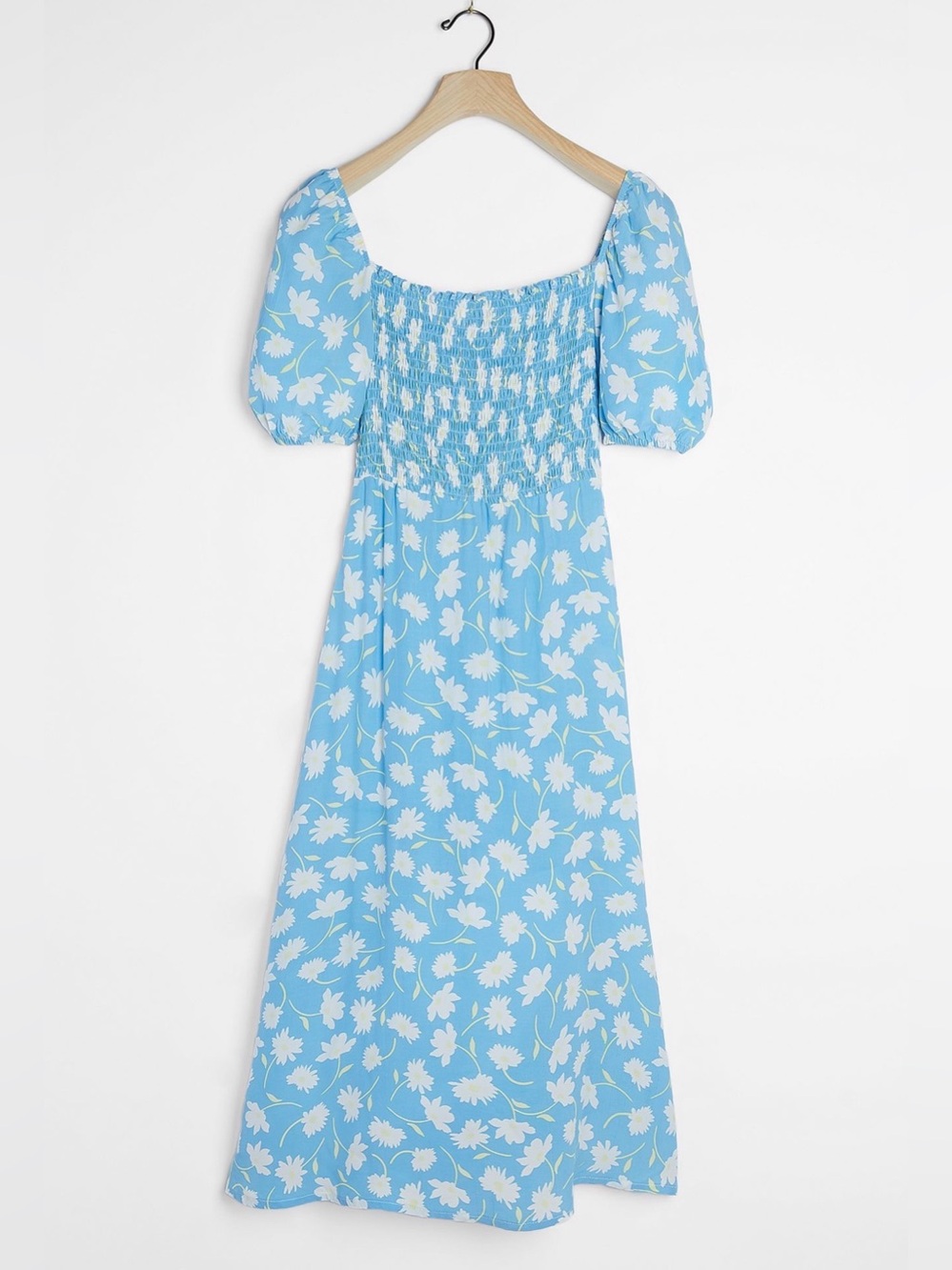 Faithfull The Brand Leyla Smocked Midi Dress Blue Floral Puff Sleeve Size S - Picture 14 of 16